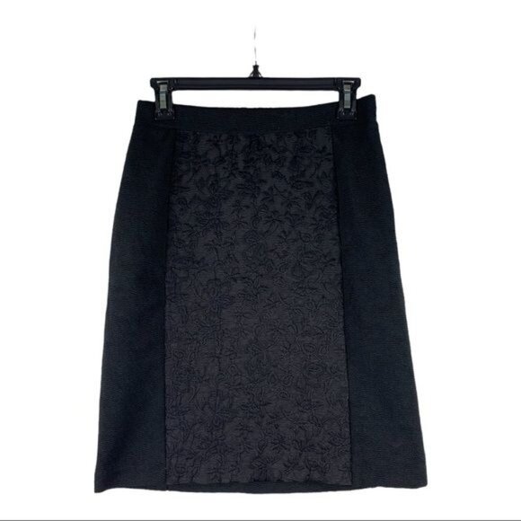 Moulinette Soeurs Black Embossed Floral Panel Pencil Skirt 6 Might Fit Like a 4 - Picture 4 of 13